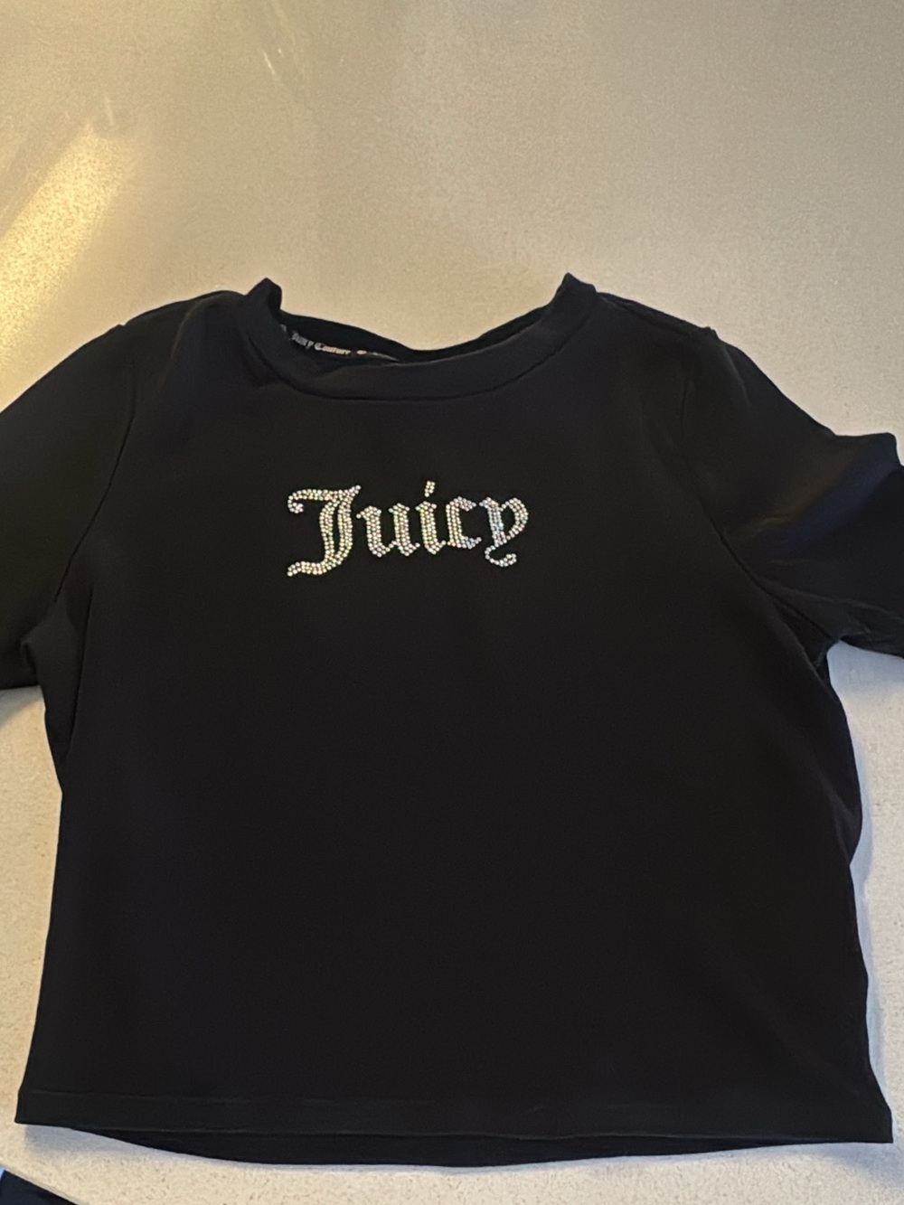 Juicy Couture Black Short Sleeve Tee with Rhinestone 'Juicy' Logo